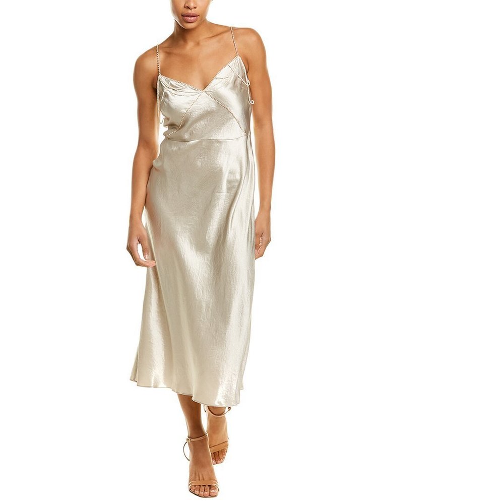 Vince Draped Beads V-Neck Slip Dress